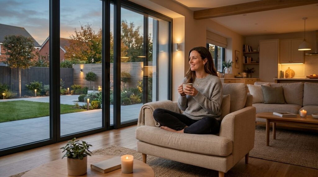 Photorealistic image of a person sitting peacefully in a mod